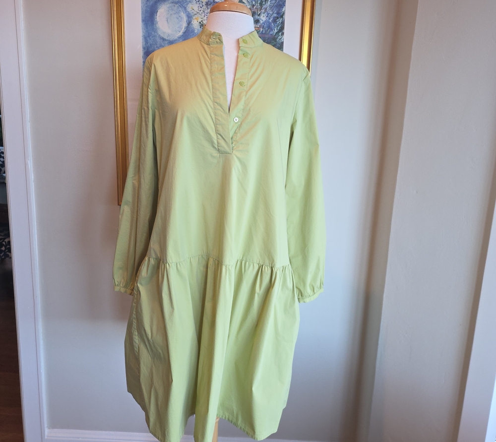Light Lime Long-Sleeve Buttoned A-Line Dress
